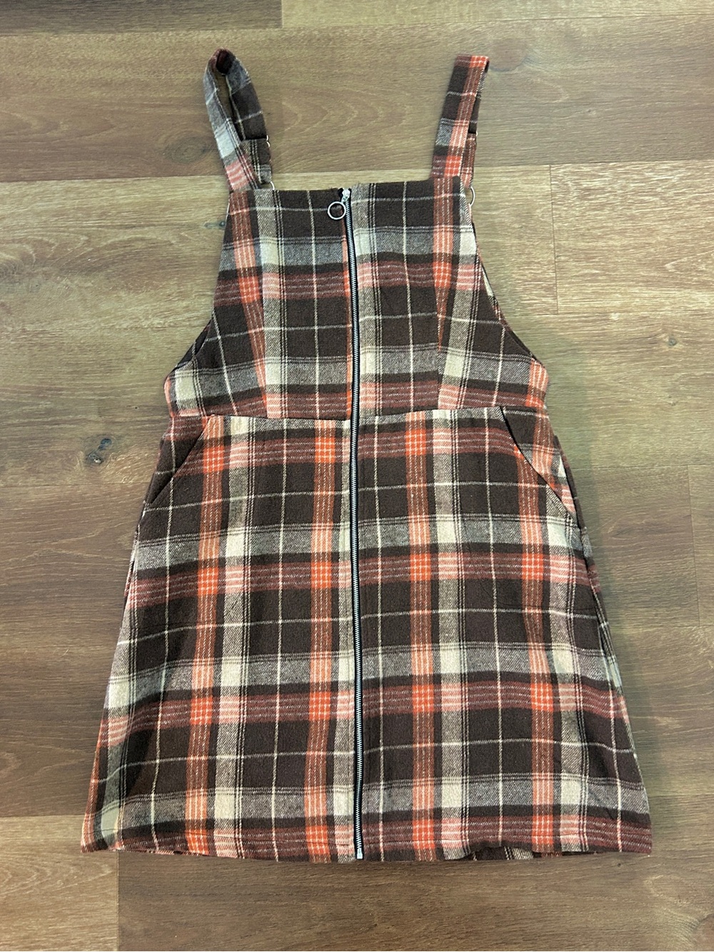 Plaid Pinafore Overall Dress XL / US 12 – Brown Rust Fall Mini Dress